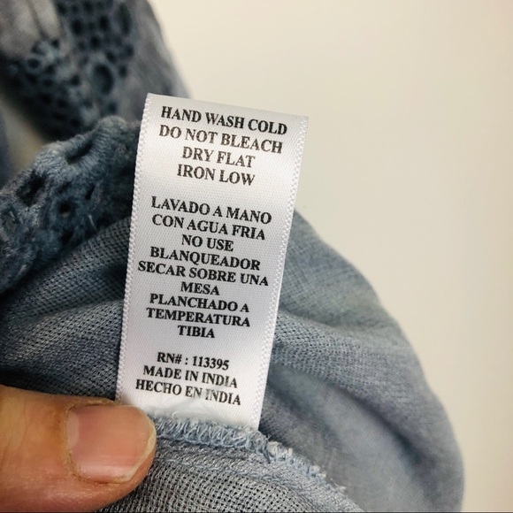 En Creme Blue Tunic Top Crochet Trim Long Sleeve Small Boho‎ Blouse - Picture 4 of 9